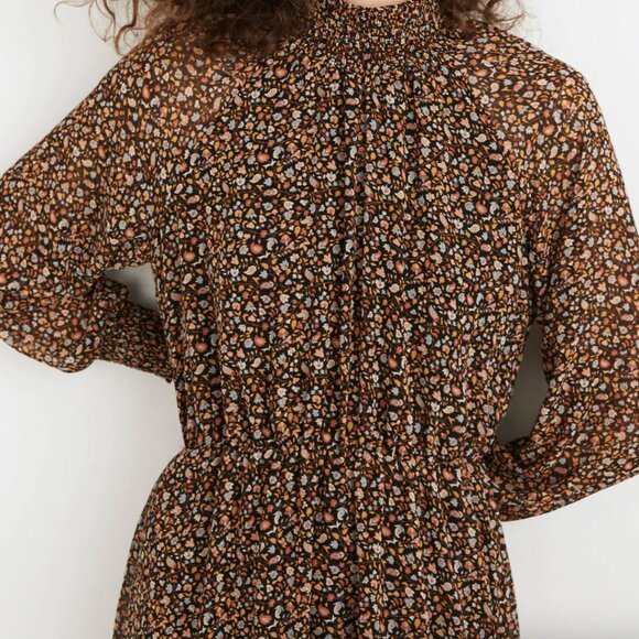 Madewell Floral Print Midi Dress - Black and Orange - Picture 3 of 15